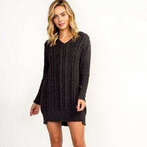 NWT Olivaceous Charcoal Gray Cable Knit Cotton Hoodie Sweater